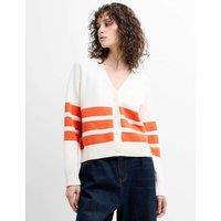 French Connection Cotton Rich Striped V-Neck Cardigan Cream Mix