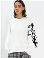 French Connection Embroidered Crew Neck Jumper White Mix