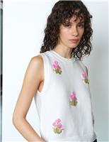 French Connection Cotton Rich Appliqu Knitted Vest Cream Mix