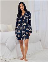Chelsea Peers Bedtime Dog Print Nightshirt Navy