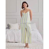 Chelsea Peers Linen Rich Striped Cropped Pyjama Set Lilac