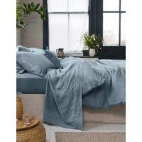 Piglet In Bed Pure Linen Flat Sheet Blue