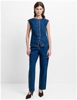 French Connection Pure Cotton Denim Button Through Top Blue Denim