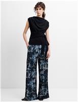 French Connection Printed Wide Leg Trousers Black Mix