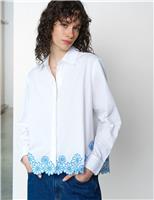 French Connection Pure Cotton Embroidered Floral Shirt White Mix