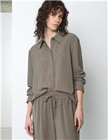 French Connection Pinstripe Collared Yoke Detail Shirt Khaki Mix