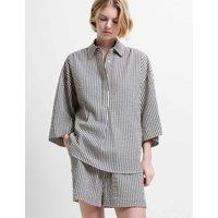 French Connection Pure Cotton Striped Seersucker Shirt Black Mix