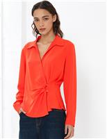 French Connection Collared Waisted Wrap Detail Blouse Orange