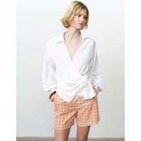 French Connection Cotton Blend Tie Front Wrap Top with Linen White