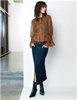 French Connection Leopard Print Tie Neck Blouse Orange Mix
