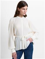 French Connection Plisse Waisted Military Blouse Cream