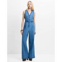 French Connection Pure Cotton Denim Waisted Jumpsuit Blue Denim
