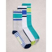 White Stuff 3 Pack Ribbed Striped Ankle Socks Blue Mix