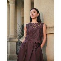 FatFace Pure Cotton Round Neck Cutwork Detail Top Chocolate