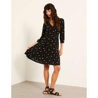 FatFace Floral V-Neck Mini Waisted Dress Black Mix