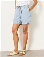 FatFace Pure Linen High Waisted Shorts Blue