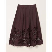 FatFace Pure Cotton Cutwork Detail Midi A-Line Skirt Chocolate
