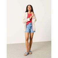 FatFace Cotton Rich Ribbed Shrimp Cardigan Ivory Mix