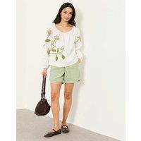 FatFace Cotton Blend Embroidered Scoop Neck Blouse Ivory Mix