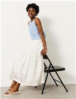 Pure Cotton Broderie Midi Tiered Skirt