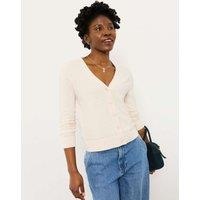 FatFace Pure Cotton Textured V-Neck Cardigan Oatmeal
