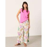 FatFace Floral Elasticated Waist Wide Leg Trousers Ivory Mix