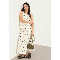 FatFace Pure Linen Spot Print Midi A-Line Skirt Ivory Mix