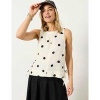 FatFace Pure Linen Polka Dot Cut Out Blouse Ivory Mix