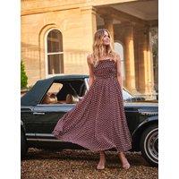 FatFace Polka Dot Square Neck Maxi Skater Dress Brown Mix
