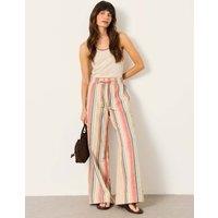FatFace Striped Drawstring Wide Leg Trousers Ivory Mix