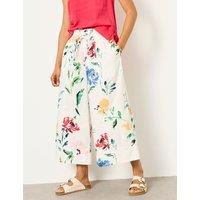 FatFace Floral Wide Leg Cropped Trousers White Mix