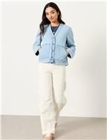 FatFace Pure Cotton Denim V-Neck Jacket Blue
