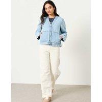 FatFace Pure Cotton Denim V-Neck Jacket Blue