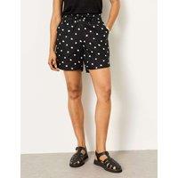 FatFace Pure Linen Polka Dot High Waisted Shorts Black Mix