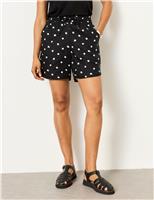 Pure Linen Polka Dot High Waisted Shorts
