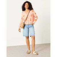 FatFace Pure Cotton Embroidered V-Neck Cardigan Pink Mix