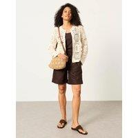 FatFace Pure Cotton Broderie Crew Neck Cardigan Natural