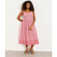 FatFace Pure Cotton Gingham Strappy Midi Waisted Dress Red Mix