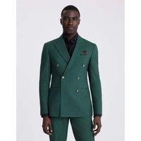 MOSS Slim Fit Wool Blend Double Breasted Blazer Green