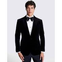 MOSS Tailored Fit Pure Cotton Velvet Tuxedo Jacket Black