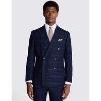 MOSS Tailored Fit Check Double Breasted Suit Jacket Navy Mix