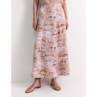 Sportscraft Pure Linen Printed Maxi A-Line Skirt Light Pink