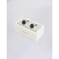 MOSS Onyx Round Cufflinks Silver