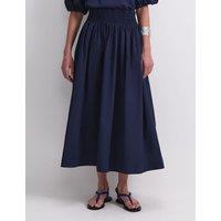 Sportscraft Pure Cotton Shirred Waist Midi Skirt Navy