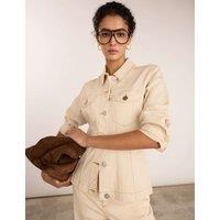 BAUKJEN Cotton Rich Denim Collared Jacket Ecru