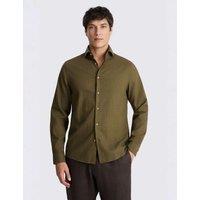 MOSS Tailored Fit Linen Cotton Blend Shirt Dark Green