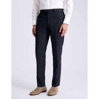 MOSS Tailored Fit Check Suit Trousers Navy Mix
