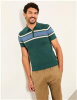 FatFace Cotton Rich Striped Polo Shirt with Cashmere Green Mix