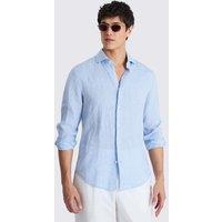 MOSS Tailored Fit Pure Linen Shirt Light Blue