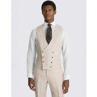 MOSS Slim Fit Pure Linen Double Breasted Waistcoat Neutral